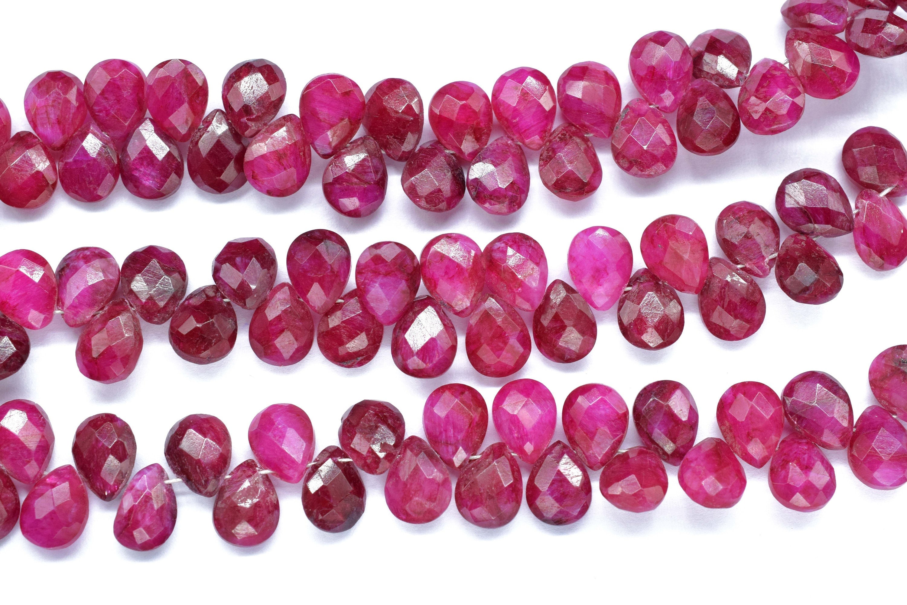 Ruby Faceted Pear Shape Briolettes Strand, 6x8mm Teardrop Ruby Faceted ...