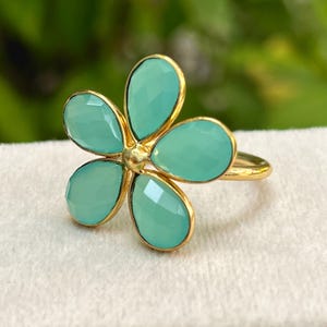 Aqua Chalcedony Flower Shape Ring/Handmade Ring for Women/Teardrop Shape/Multi Stone Ring/Adjustable Ring/Simulated Ruby Ring for Her