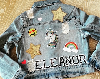 Name Included * Free Shipping * Baby toddler denim jacket jean jacket customizable personalized name unicorn mermaid