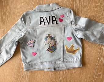 Name Included * Free Shipping * Baby/toddler Custom Jean Jacket Denim Personalized Patches Vinyl