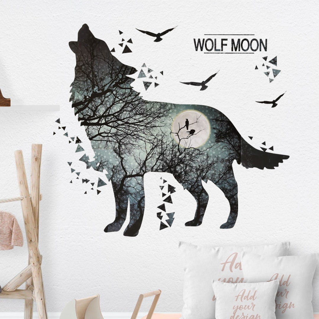 Silhouette Wolf Wall Stickers Forest Wolf Wall Stickers Wolf Etsy