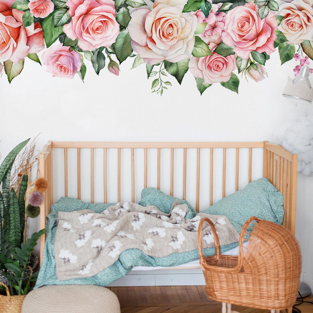 Watercolor Rose Background Wall Decoration Decals Nursery Etsy