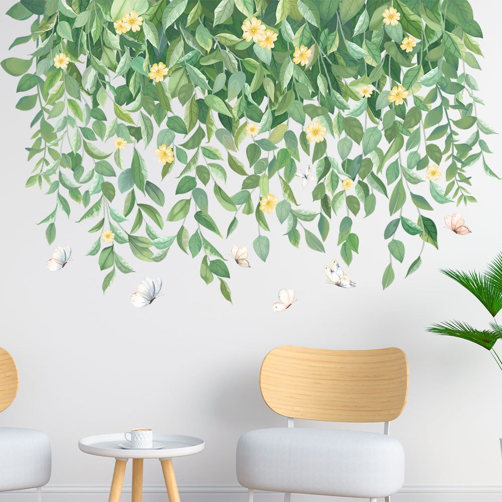 Leafy Wall Decal With Flowers Green Leaf Wall Stickers Etsy Australia