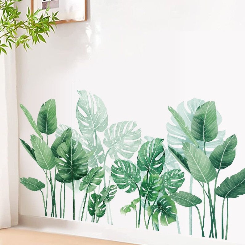Tropical Plant Vine Wall Sticker Tropical Plant Mural Green Etsy