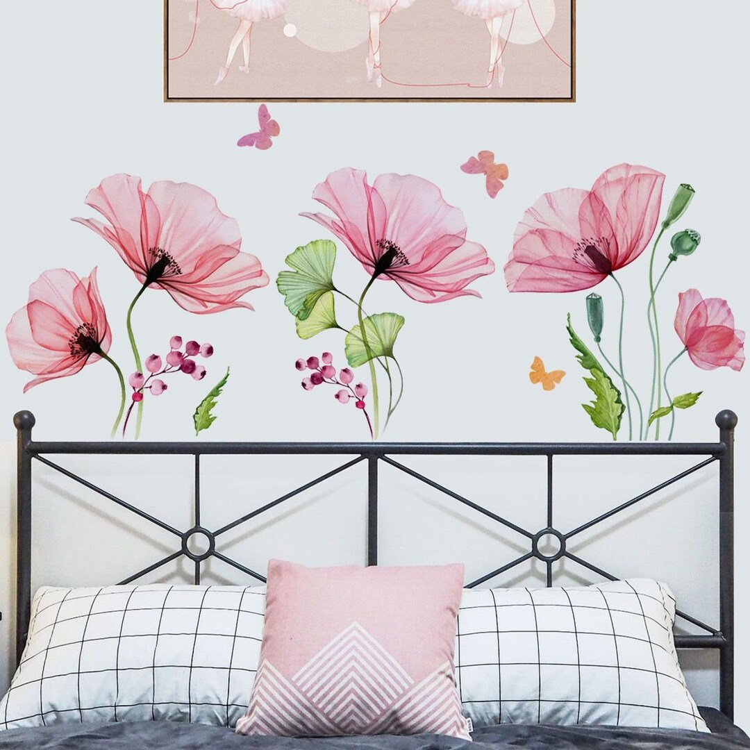 Watercolor Flower Wall Stickers Tropical Flower Wall Etsy