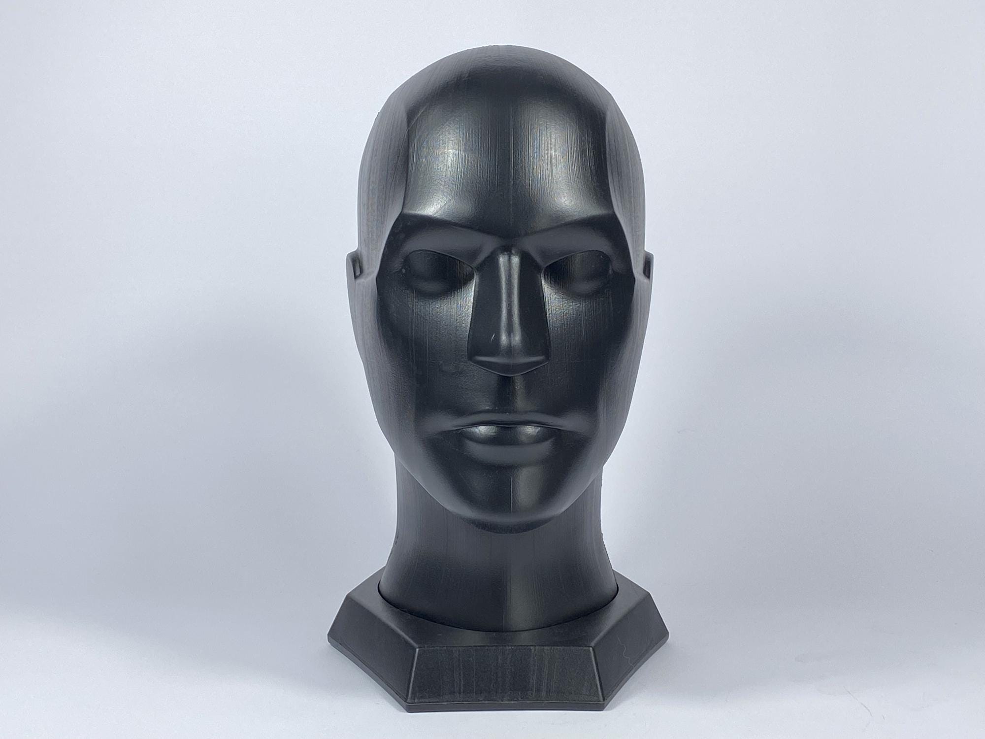 American Dress Forms Adult Male Plastic Mannequin Head – Black, Matte Finish, Unbreakable Display Head With Ears