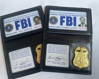 Hannibal TV Show FBI Wallet ID Card Holder Leather Wallet with Metal Badge Men Wallet Hugh Dancy Will Graham Cosplay Props Replica