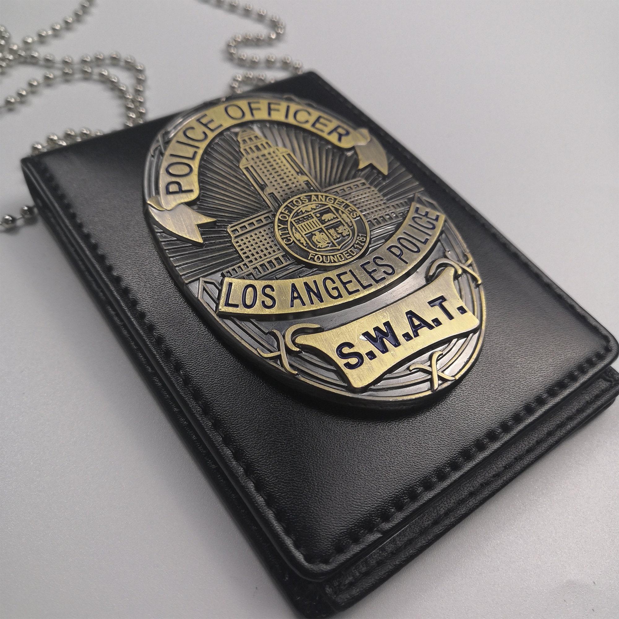 Black - Law Enforcement ID and Badge Holder - Leather - Galaxy Army Navy