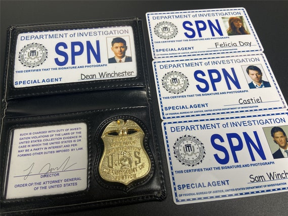 Supernatural ID Card With Metal Badge Holder Wallet SPN Custom