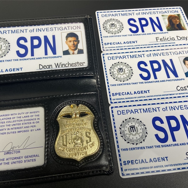 Supernatural ID Card with Metal Badge Holder Wallet SPN Custom ID Card Cosplay Props Replica