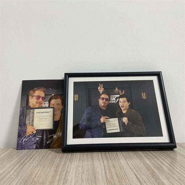 Spider Man Photo, Iron Man Photo, Tom Holland poster, Peter and Tony picture with Frame, Avengers Fans Collectible, Movie Props Replica