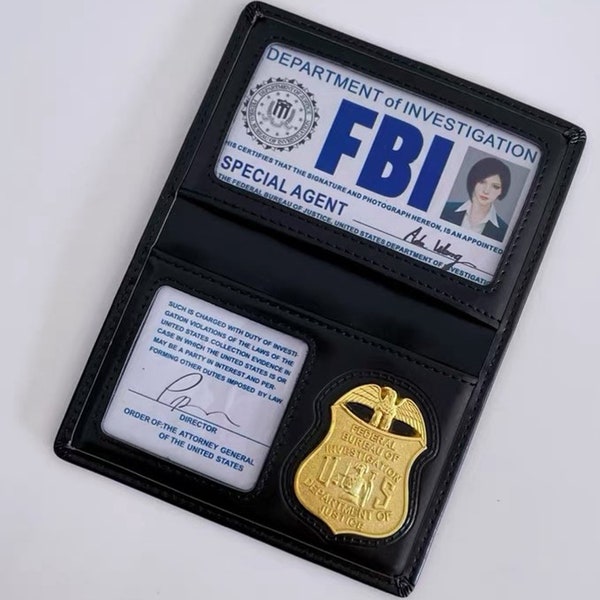 Resident Evil Game Ada Wong FBI Wallet ID Card Holder Cartera de cuero con placa de metal Ada Wong Cosplay Props Réplica