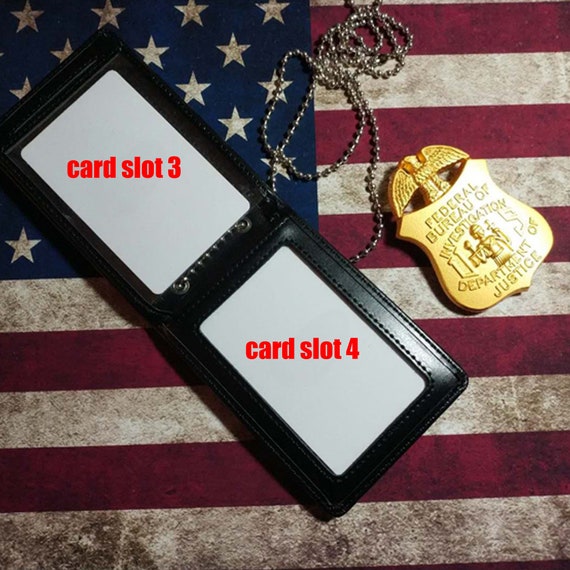 FBI Badge FBI Holder ID Card Holder Golden Badge Leather Wallet With Metal  Chain for Cosplay Prop 