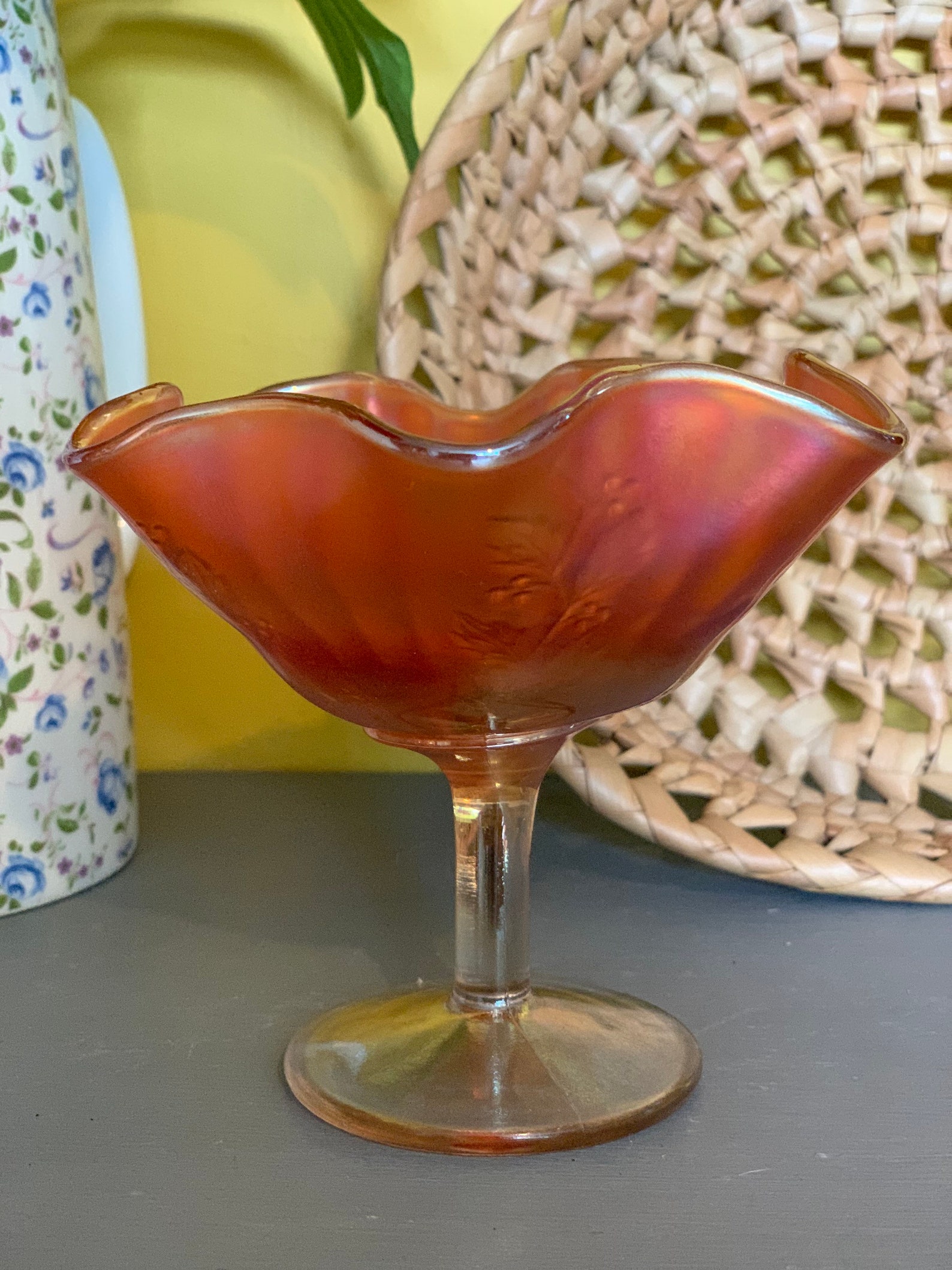 Marigold Carnival Glass stemmed trinket dish / candy dish Etsy