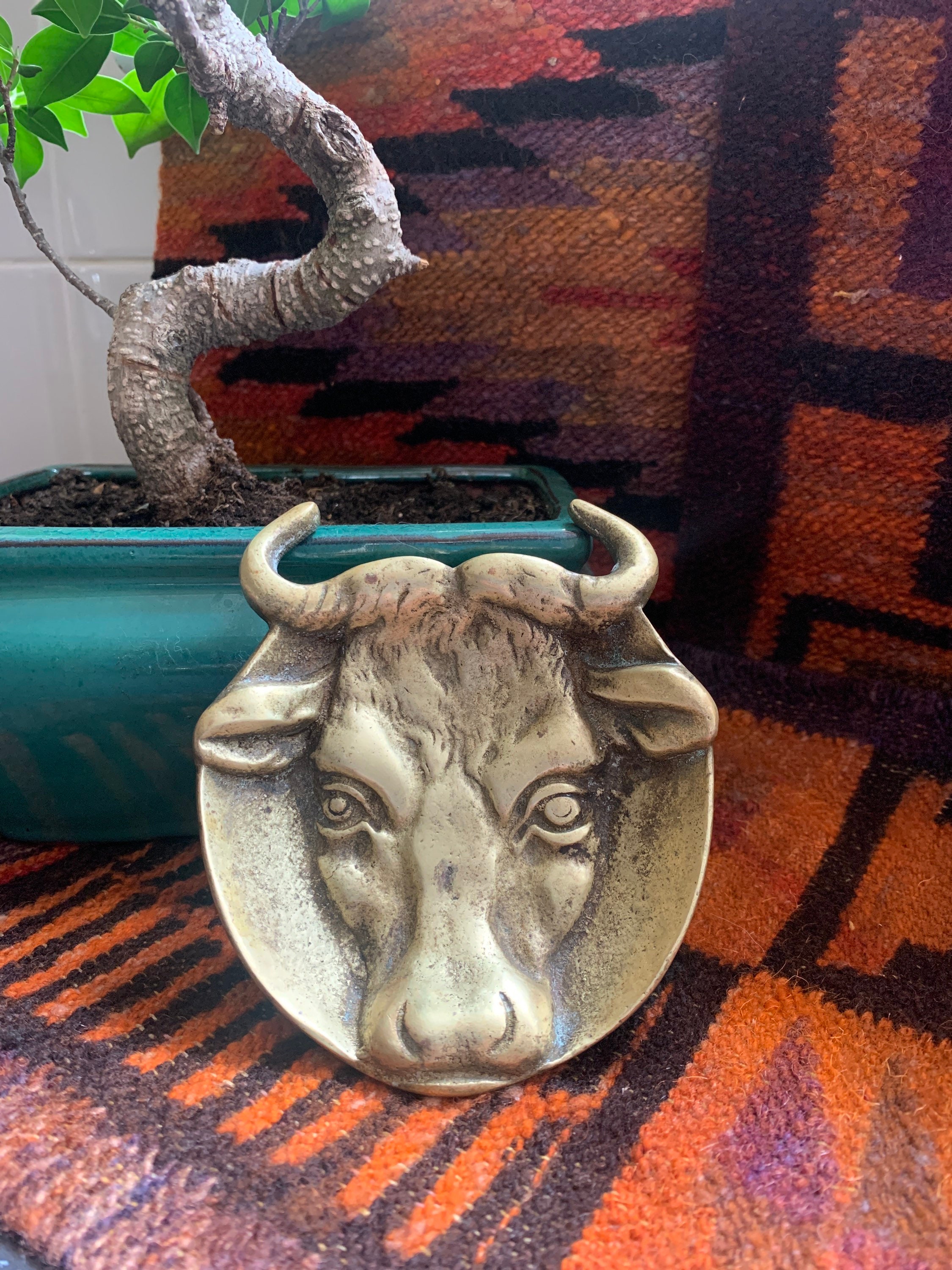 MidCentury solid brass Bulls head trinket dish Bohemian Etsy