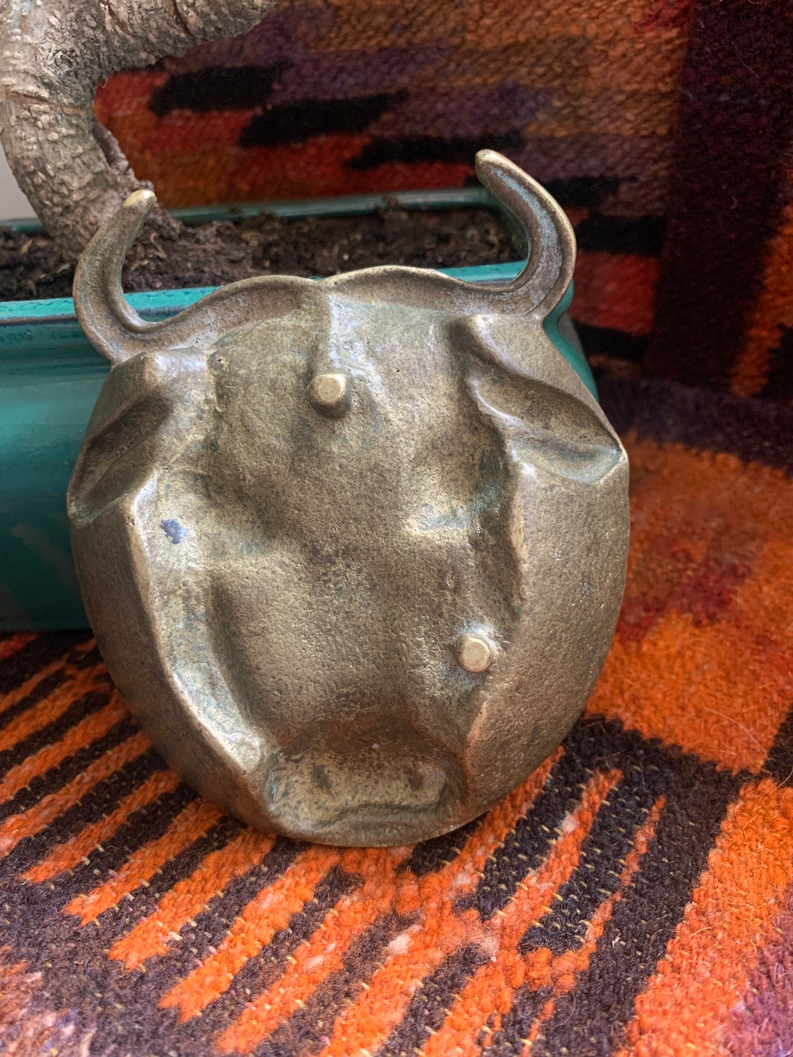 MidCentury solid brass Bulls head trinket dish Bohemian Etsy