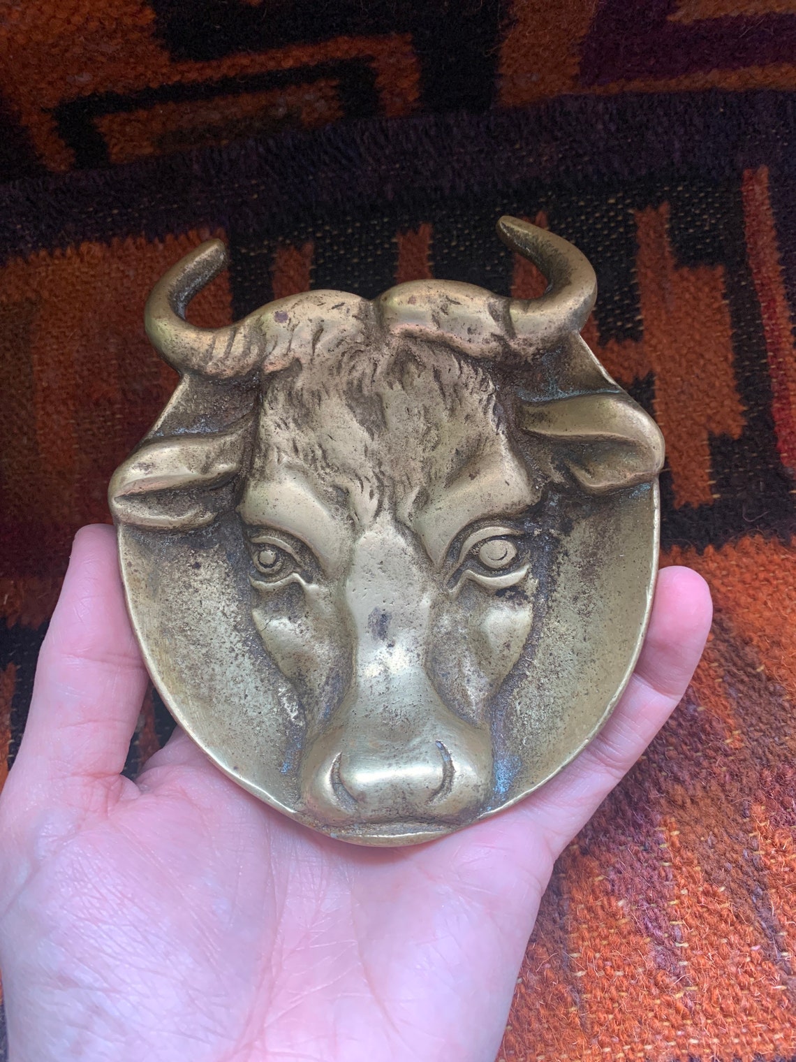 MidCentury solid brass Bulls head trinket dish Bohemian Etsy