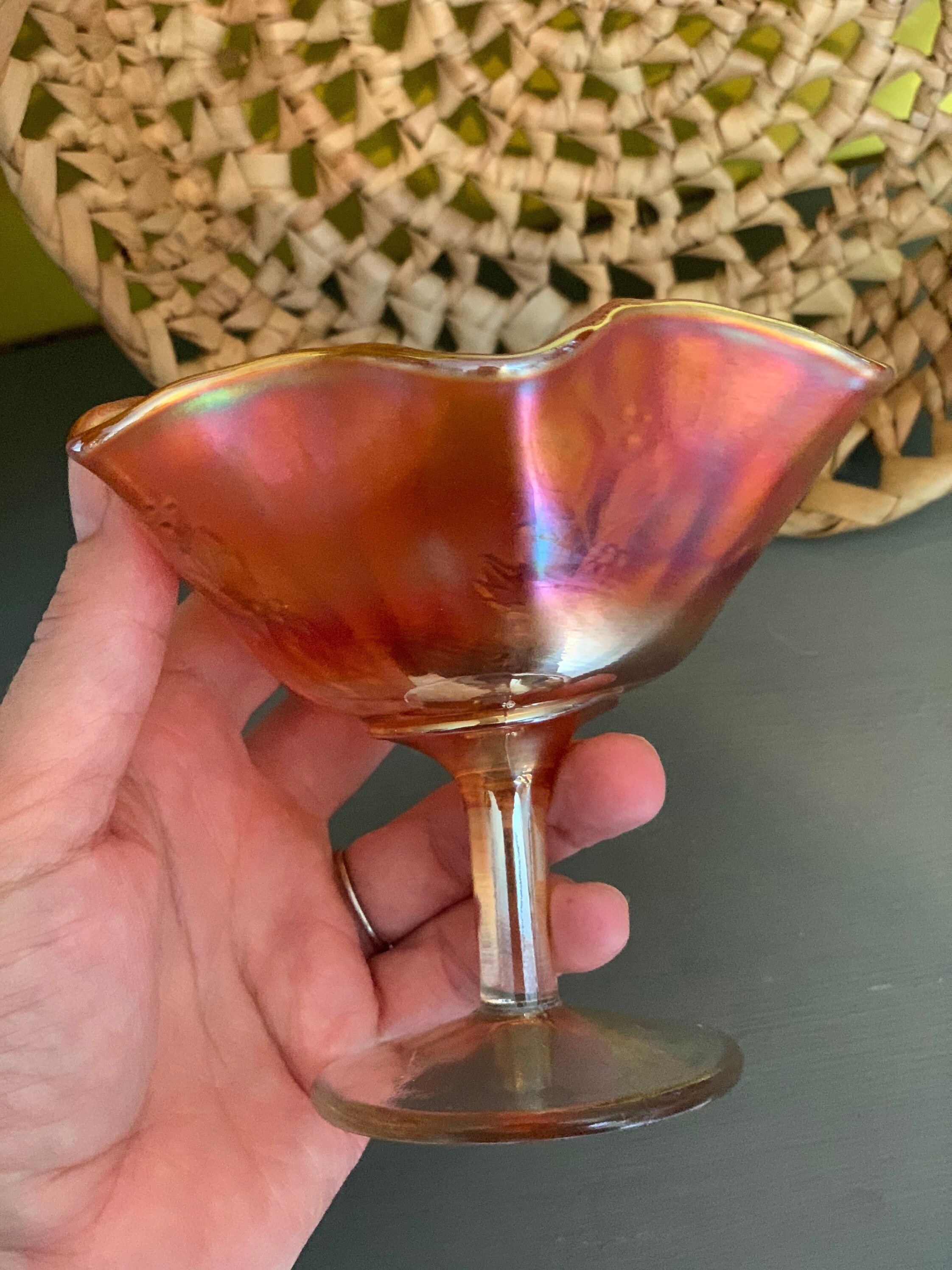 Marigold Carnival Glass stemmed trinket dish / candy dish Etsy