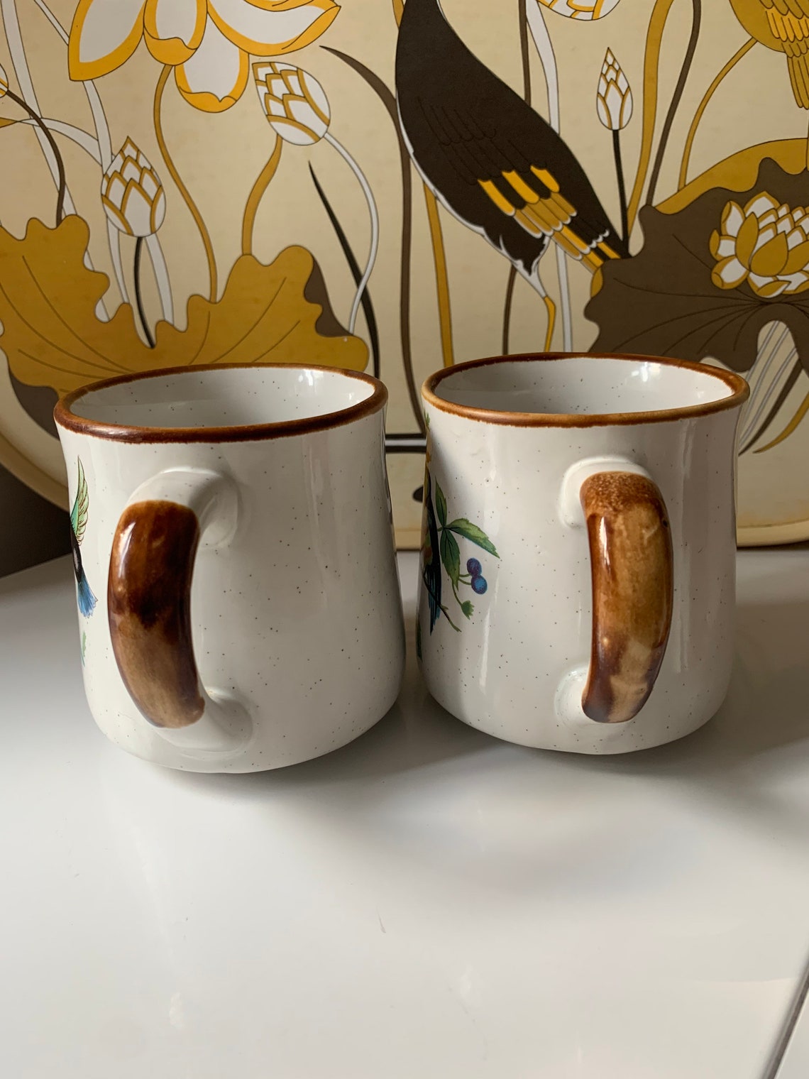 Vintage Japanese Stoneware speckled Mugs Hand painted Etsy
