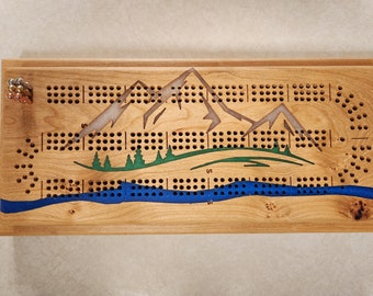 Cribbage Board - Mountain Scene (2pc)