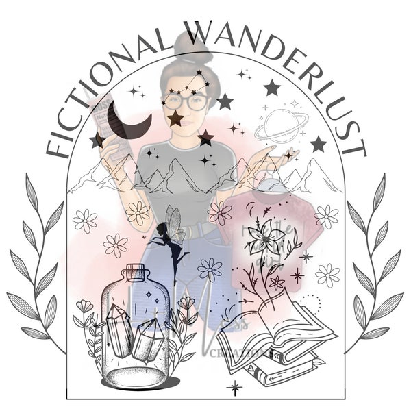 Fictional Wanderlust-Books-Book Lover-Fiction-Fairytales-Fairy-Dreamer- Moon & Stars-SVG Files-Sublimation Designs-Sublimation PNG-JPG Files