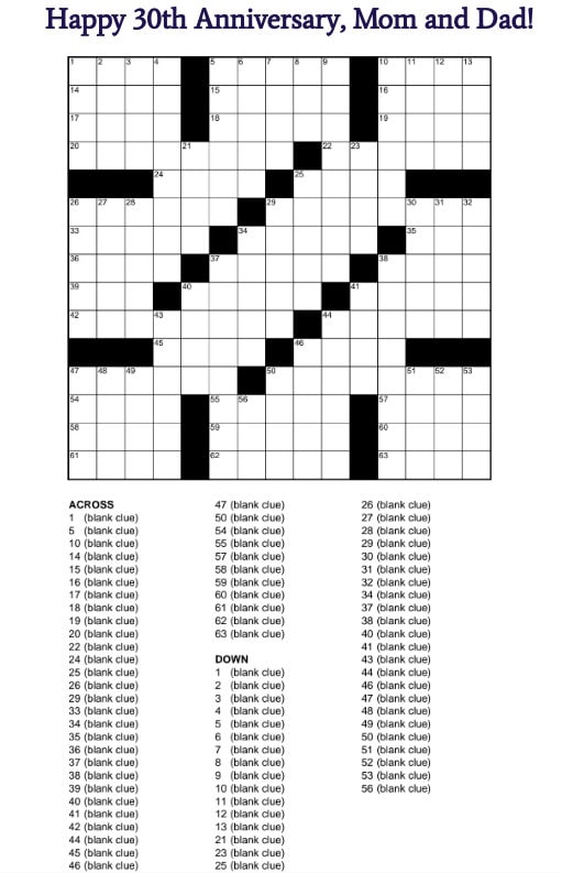 10 Custom Crossword Puzzles / Birthday Gifts / Anniversary Gifts