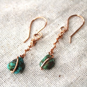 Turquoise Copper Wire Wrapped Dangle Earrings
