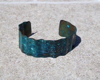 Bent End Turquoise Colored Patina Copper Cuff