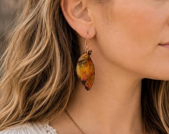 Rustic Copper Leaf Dangle Earrings: Handmade Jewelry