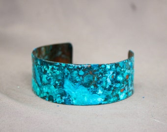 Turquoise Splash Patina Copper Cuff