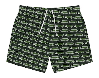 Bañador corto con estampado de cocodrilo verde / Pantalones cortos de playa con estampado de caimán