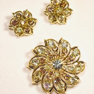 Vintage Rhinestone Pin with Matching Clip Earrings