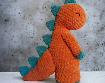 Peluche dinosaure au crochet en laine chenille toute douce fait main - artisanal