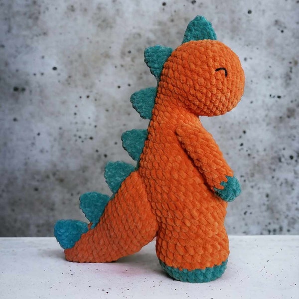 Peluche dinosaure au crochet en laine chenille toute douce fait main - artisanal