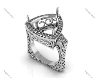 925 Sterling Silver Ring Collet Trillion 12 MM Gemstone Prong Cup For Ring Making Metal Casting For Designer Ring Setting