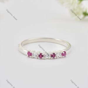 Elegant Rhodolite Garnet Ring, Red Gemstone Ring, Eternity Ring, 925 Sterling Silver Jewelry, Anniversary Gift, Ring For Love