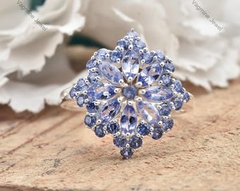Remarkable Tanzanite Ring, Blue Gemstone Ring, Cocktail Ring, 925 Sterling Silver Jewelry, Engagement Gift, Ring For Grand Mother