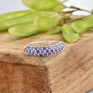Natural Tanzanite Band, Tanzanite Wedding Band, Half Eternity Stacking Band, Dainty Band, 925 Sterling Silver Ring, December Birthstone