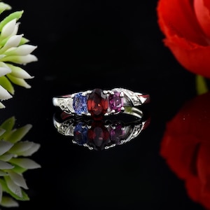Valuable Garnet Ring, Red Gemstone Ring, Three-Stone Ring, 925 Sterling Silver Jewelry, Anniversary Gift, Ring For Wife