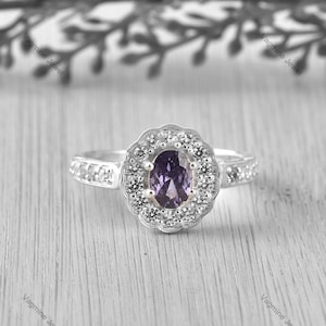Rare Amethyst Ring, Gemstone Ring, Purple Solitaire with Accents Ring, 925 Sterling Silver Jewelry, Engagement Gift, Ring For Mother