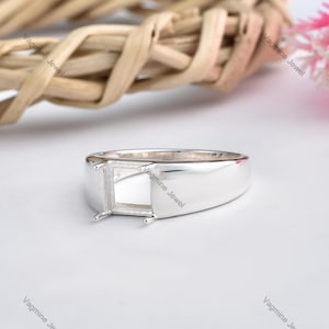 Ring i 925 sterlingsilver med halvmontering: 7,00 MM fyrkantig steninfattning