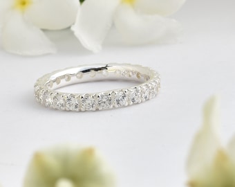 Aquamarine Eternity Band, Sterling Silver Wedding Ring, Anniversary Gift