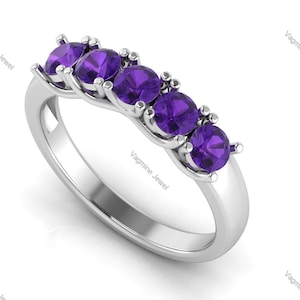 Natural Amethyst Ring, Purple Gemstone Ring, Stackable Ring, 925 Sterling Silver Jewelry, Wedding Gift, Ring For Wife