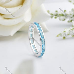 Natural Aquamarine Ring, Blue Gemstone Ring, Eternity Ring, 925 Sterling Silver Jewelry, Birthday Gift, Ring For Wife