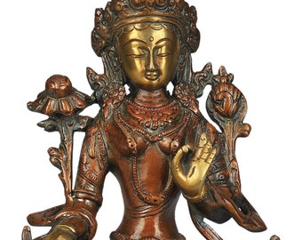 8" Tibetan Buddhist Goddess White Tara In Brass | Handmade | Made In India