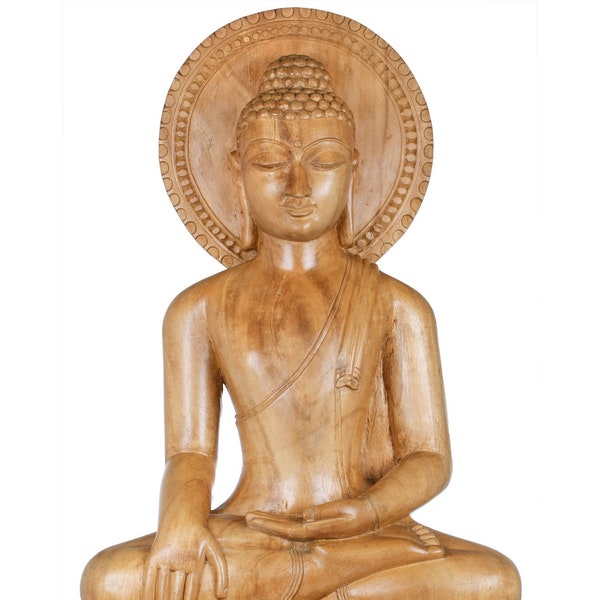 27" Shakyamuni Buddha Wood Sculpture From Bodh Gaya | Handmade Wood Statue | Wood Carved Idol | Wood Decor Figurine | Buddha For Gifting