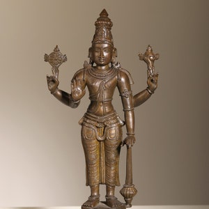 14" Standing Lord Vishnu Bronze Sculpture | Handmade Bronze Idol | Lord Vishnu Gifting Statue | Bronze Idol | Statue For Temple