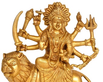 7" Goddess Durga In Brass | Handmade | Made In India