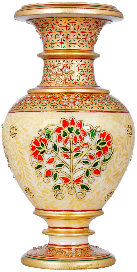 Marble Vase Decorated With Floral Design Etsy