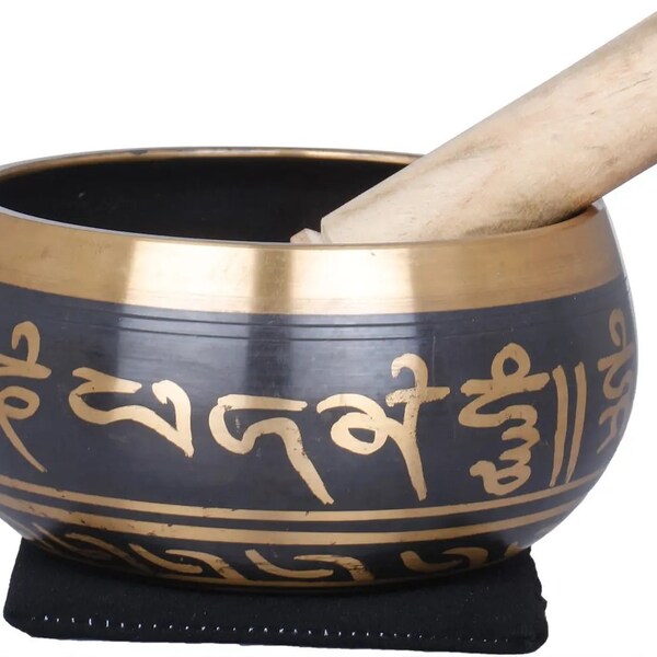 5" Tibetan Buddhist Singing Bowl with Five Dhyani Buddhas Inside In Brass | Handmade | Made In India